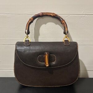 Authentic Vintage Gucci Bamboo Handle Leather Bag